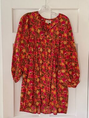 Women’s Floral Mini Dress in Bright Pink - Boho Tunic Style